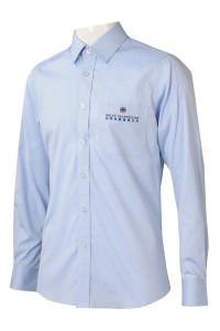R314 製造恤衫 男裝 長袖 淨色 Logo 工作服   法國建築    恤衫製造商 80雙CVC牛津紡 (60%棉)-3  淺藍色